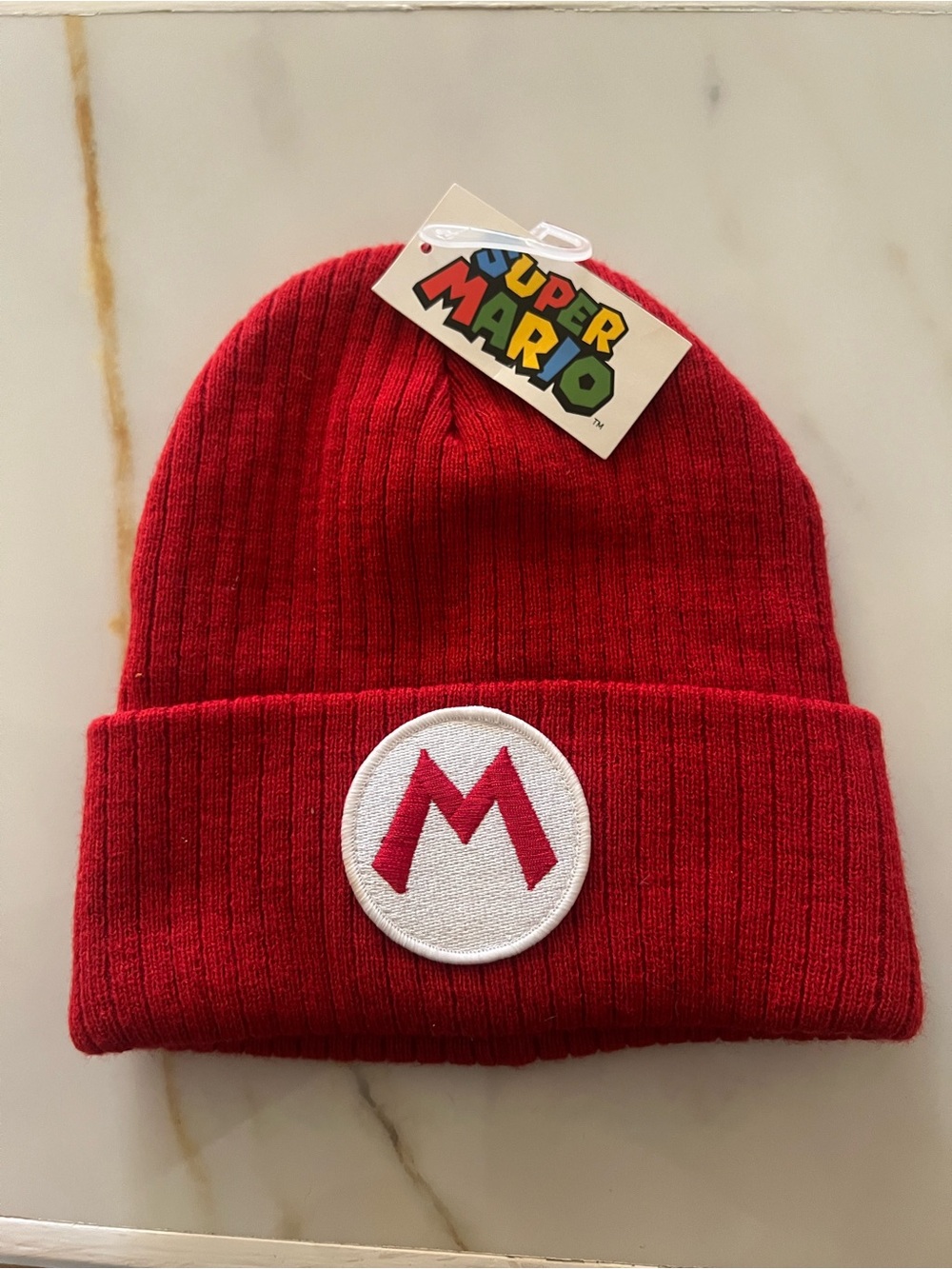 Nintendo Red Ribbed Beanie with Mario 'M' Patch
